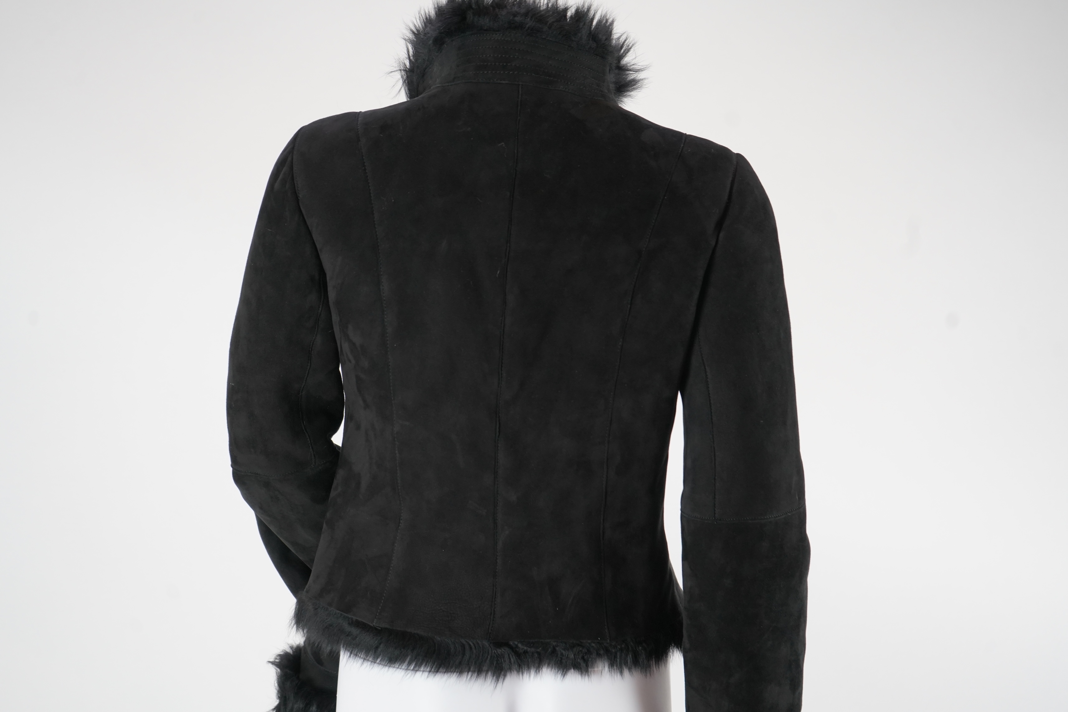 A lady's Emporio Armani black shearling jacket, EU 44 (comes up small), approx. UK size 8-10